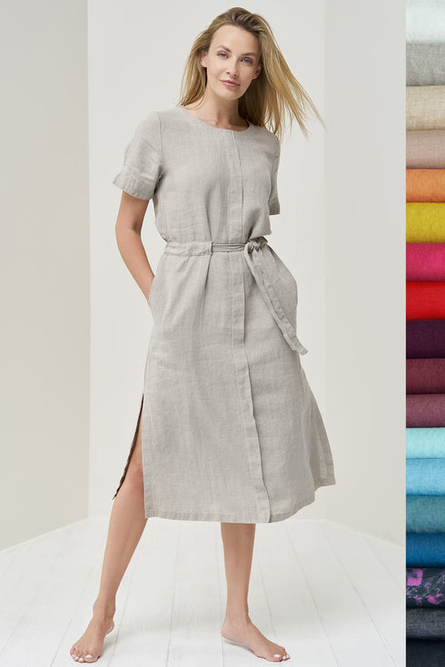 Image 14 of Organic linen dress features short sleeves and linen belt Milo from Baltic Linen