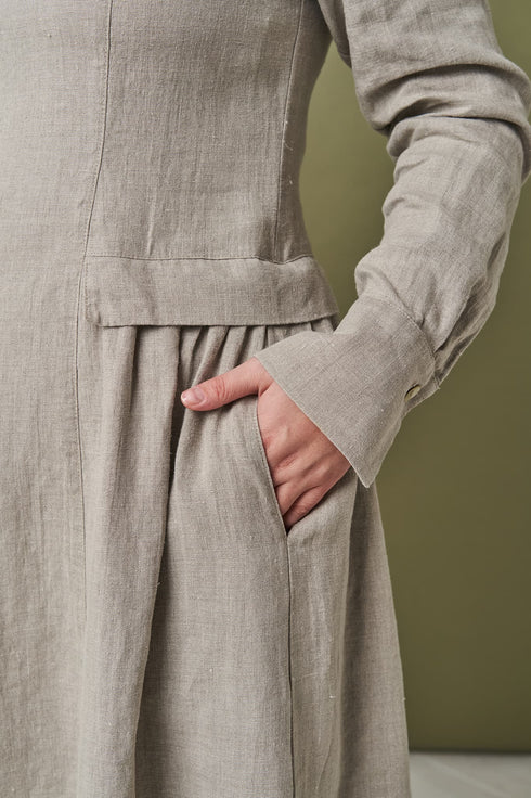 Image 3 of Washed linen dress comes with side pockets and long sleeves Jurate from Baltic Linen
