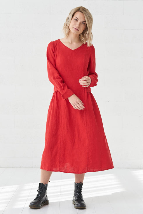 Image 7 of Washed linen dress comes with side pockets and long sleeves Jurate from Baltic Linen