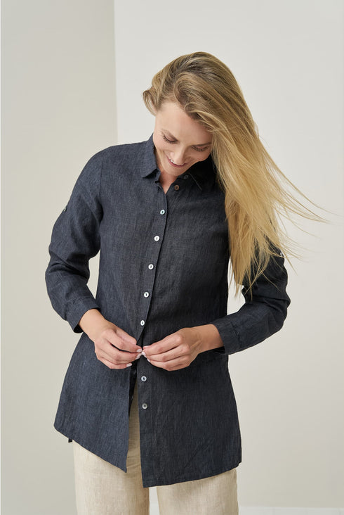 Image 12 of Soft linen shirt comes with side slits and adjustable sleeves Kelly from Baltic Linen