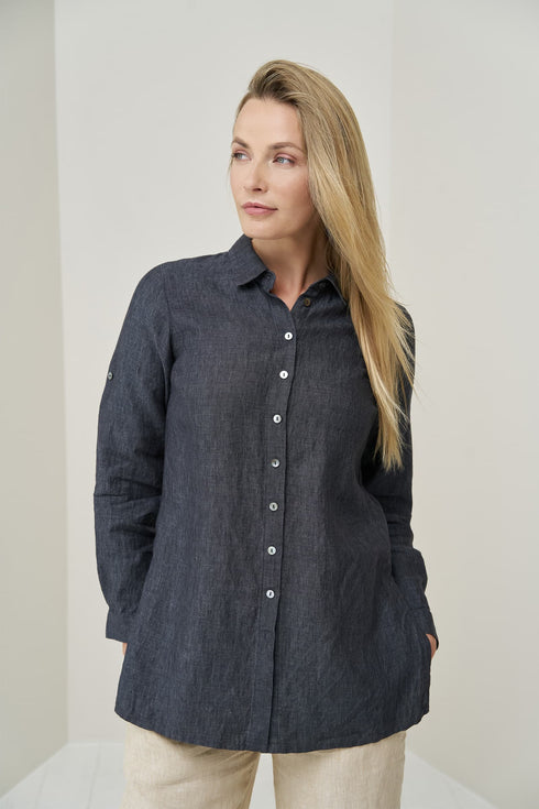 Image 14 of Soft linen shirt comes with side slits and adjustable sleeves Kelly from Baltic Linen