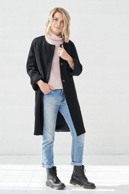 Image 3 of Modern wool coat with long sleeves and pockets Ernestina from Baltic Linen