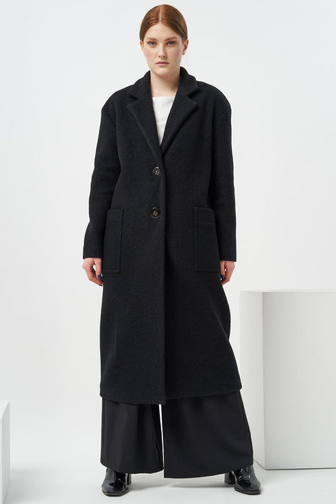 Image 1 of Cozy wool coat with a flap front is a modern classic style Polina from Baltic Linen