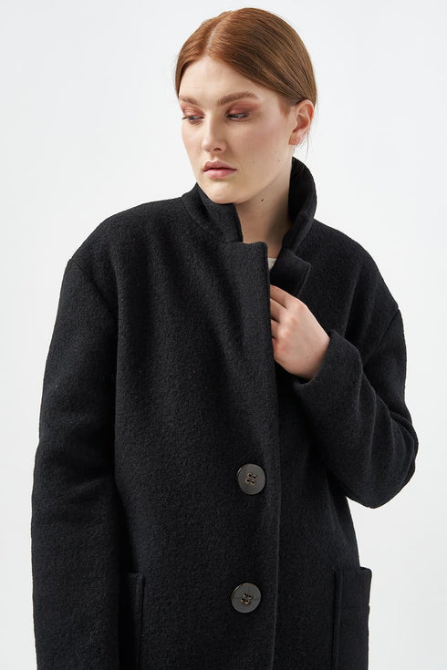 Image 6 of Cozy wool coat with a flap front is a modern classic style Polina from Baltic Linen